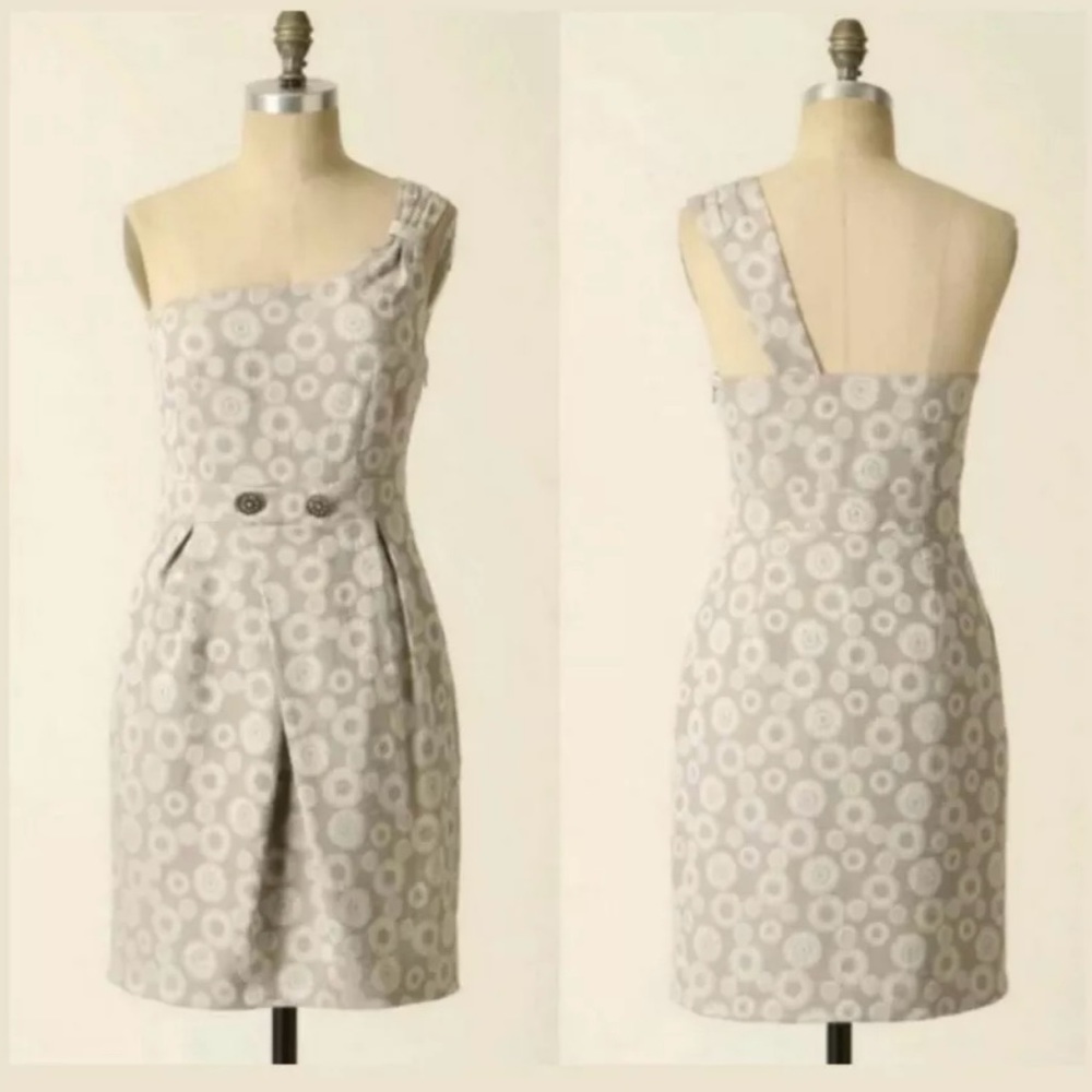 Anthropologie Moulinette Soures Silver Lame Gray Sheath Dress M 6